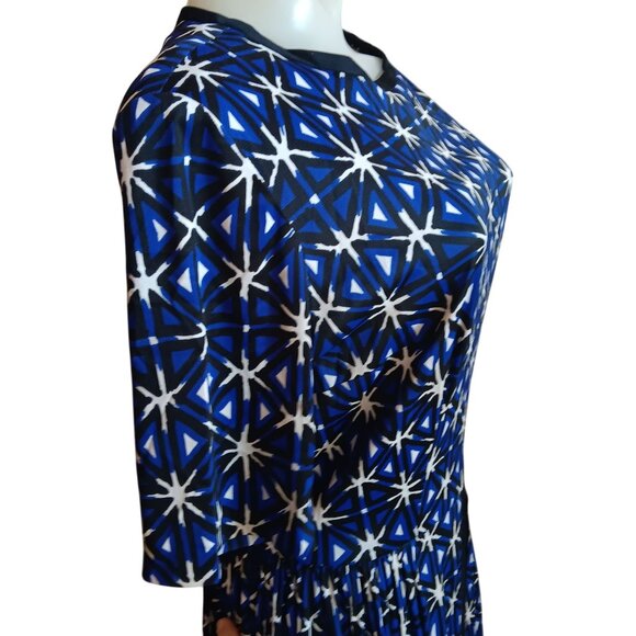 1OF1 Vtg 1970's Sz 8/10 Stretch Nylon Geometric Star Patterned A-Line Dress - Picture 6 of 9